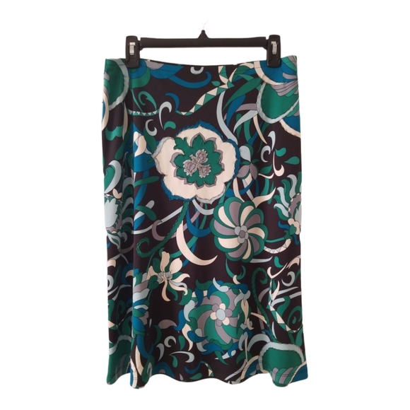 New York & Company Black/Teal/Green Printed Skirt - Picture 1 of 7